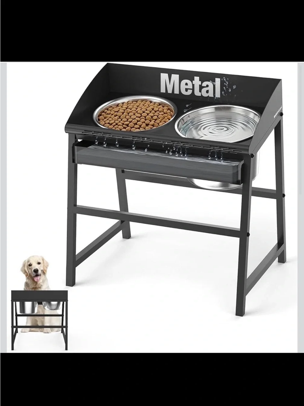 15” Elevated Stainless Steel Dog Bowl Set, Spill‑Proof, Heavy‑Duty - New in Box